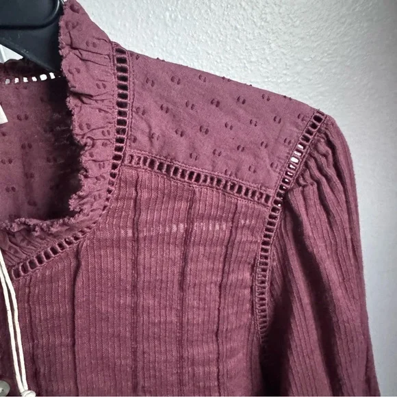 NWT FAHERTY Willa Button Front Peasant Blouse Organic Cotton Catawaba Grape Sz M - Picture 9 of 13